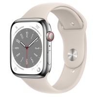 Apple Watch Series 8 45 мм, Стальные серебристого цвета, спортивный ремешок «Сияющая звезда»