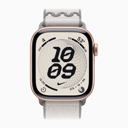 Apple Watch Series 11 42mm, Rose Gold Aluminum Case with Nike Sport Loop - Veiled Grey