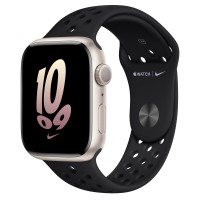 Apple Watch Series 8 Nike 45mm, Starlight Aluminum Case with Sport Band - Black/Black