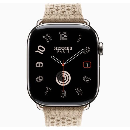 Apple Watch Hermes Series 11 46mm, ремешок из текстильного трикотажа бежевый