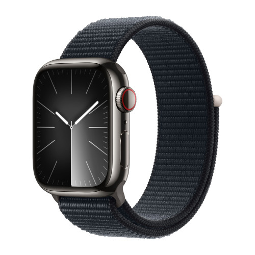 Apple Watch Series 9 45mm, Graphite Stainless Steel Case with Sport Loop - Midnight