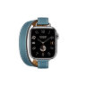 Кожаный ремешок Hermes для Apple Watch Double Tour 41mm Attelage - Голубой (Bleu Jean)