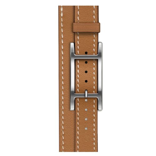 Apple Watch Hermes Series 10 42mm, двойной тонкий кожаный ремешок с пряжкой коричневого цвета