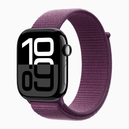 Apple Watch Series 10 46mm, Jet Black Aluminum Case with Sport Loop - Plum