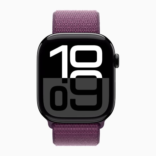 Apple Watch Series 10 46mm, Jet Black Aluminum Case with Sport Loop - Plum