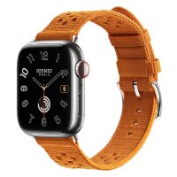 Apple Watch Hermes Series 10 42mm, ремешок из текстильного трикотажа оранжевого цвета