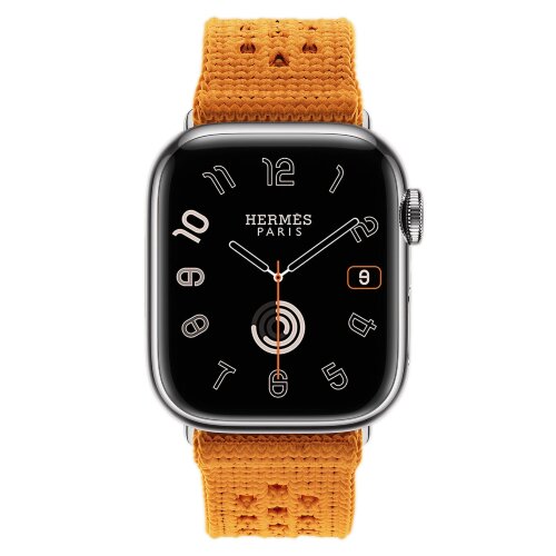 Apple Watch Hermes Series 10 42mm, ремешок из текстильного трикотажа оранжевого цвета
