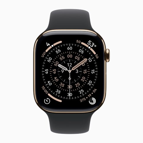 Apple Watch Series 11 42mm, Gold Titanium Case with Sport Band - Black