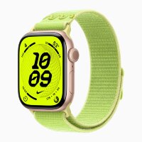 Apple Watch Series 11 42mm, Rose Gold Aluminum Case with Nike Sport Loop - Volt Splash