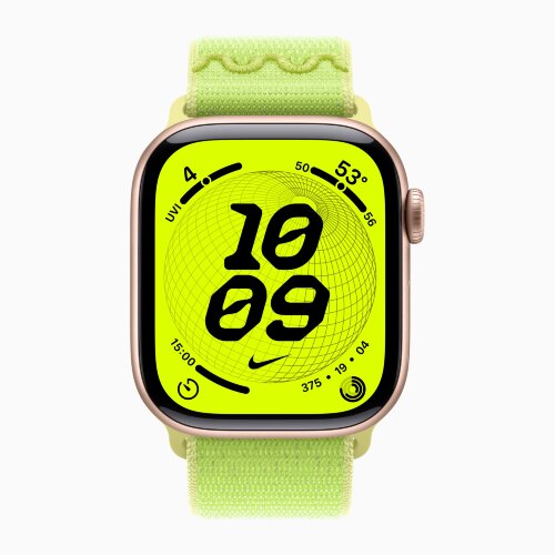 Apple Watch Series 11 42mm, Rose Gold Aluminum Case with Nike Sport Loop - Volt Splash