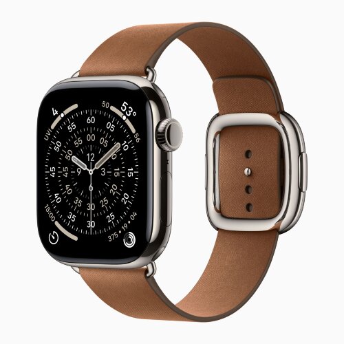Apple Watch Series 11 42mm, Natural Titanium Case with Modern Buckle - Caramel
