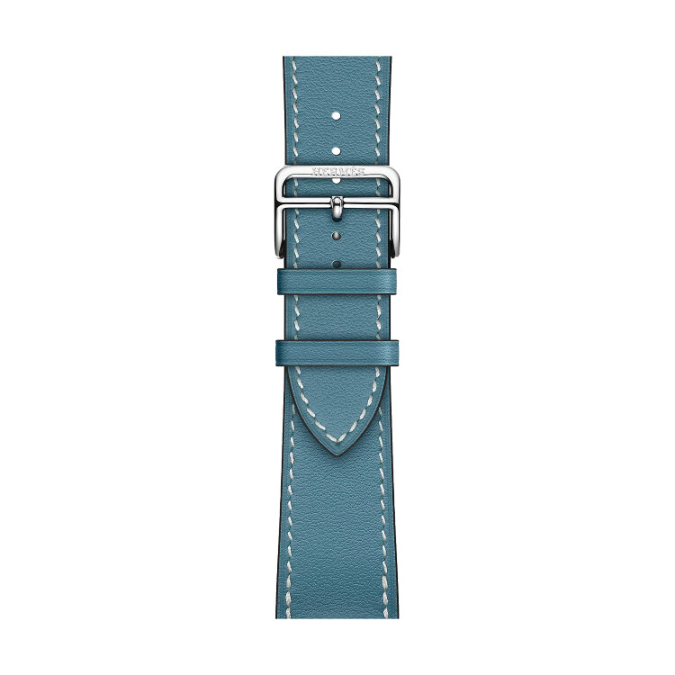 Кожаный ремешок Hermes для Apple Watch Single Tour 42mm - Голубой (Bleu Jean)