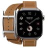 Apple Watch Hermes Series 10 42mm, двойной кожаный ремешок с пряжкой коричневого цвета
