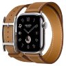 Apple Watch Hermes Series 10 42mm, двойной кожаный ремешок с пряжкой коричневого цвета