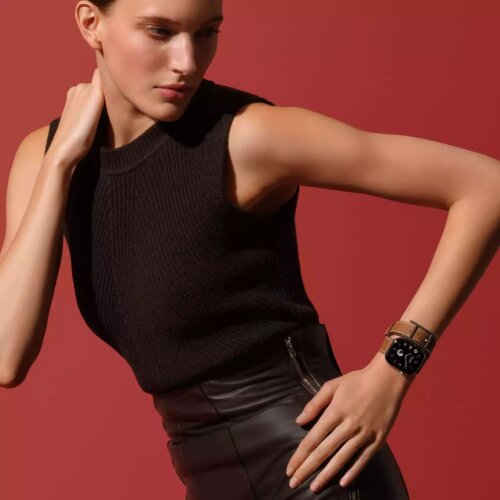 Apple Watch Hermes Series 10 42mm, двойной кожаный ремешок с пряжкой коричневого цвета