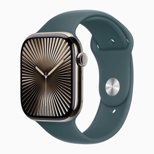 Apple Watch Series 10 46mm, Natural Titanium Case with Sport Band - Lake Green