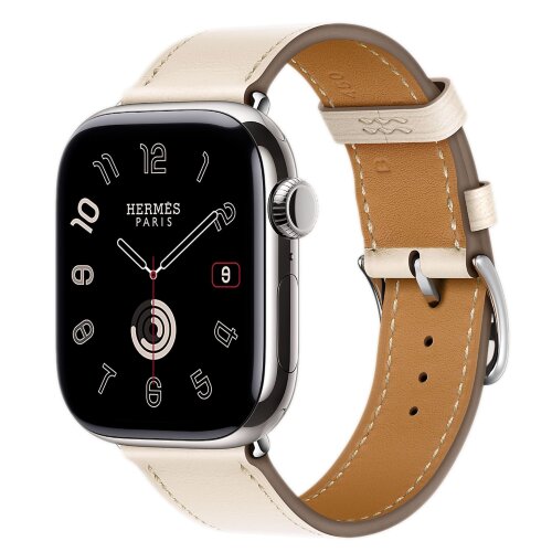 Apple Watch Hermes Series 10 42mm,  ремешок классический кожаный бежевого цвета