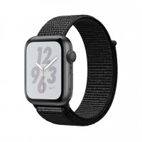 Apple Watch series 5 Nike+, 44 мм GPS серебристый алюминий, браслет найк из чёрного нейлона