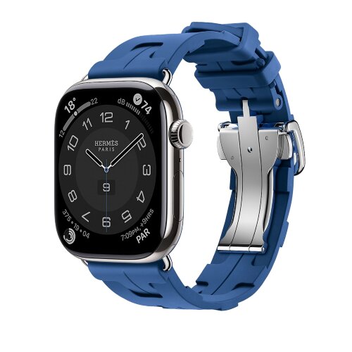 Ремешок Hermes для Apple Watch 46mm Kilim Single Tour - Светло-синий (Bleu de France)