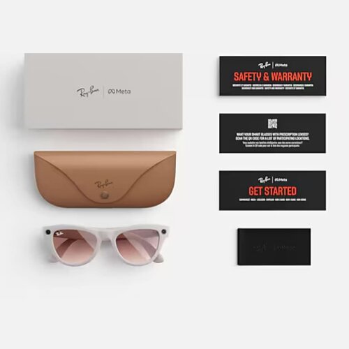 Ray-Ban Meta Skyler (Глянцевая бежевая оправа, линзы прозрачно-сапфировые)