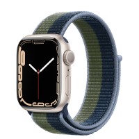 Apple Watch Series 7 41 мм, из алюминия «Сияющая звезда», спортивный браслет «Синий омут/зелёный мох»