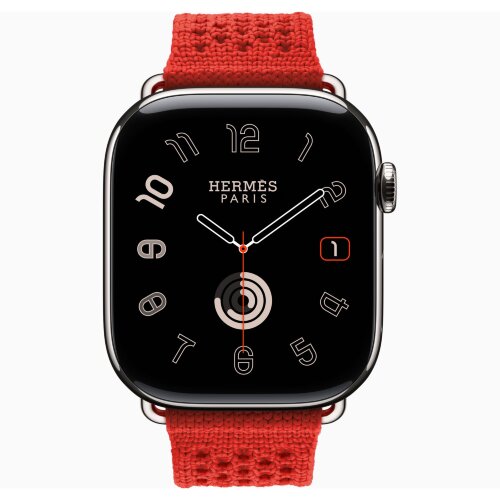 Apple Watch Hermes Series 11 46mm, ремешок из текстильного трикотажа красный