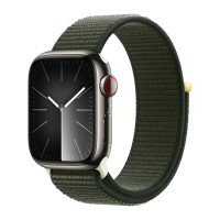 Apple Watch Series 9 45mm, Graphite Stainless Steel Case with Sport Loop - Cypress