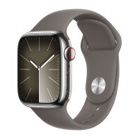 Apple Watch Series 9 45mm, Silver Stainless Steel Case with Sport Band - Clay
