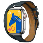 Apple Watch Hermes Series 12 42mm, двойной тонкий темно-зеленый кожаный ремешок