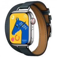 Apple Watch Hermes Series 12 42mm, двойной тонкий темно-зеленый кожаный ремешок