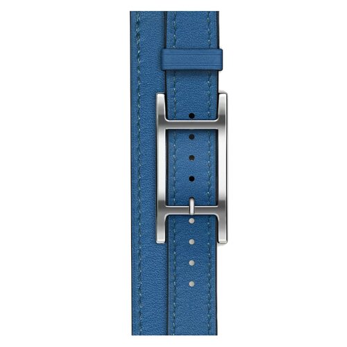 Apple Watch Hermes Series 10 42mm, двойной тонкий кожаный ремешок с пряжкой синего цвета