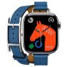 Apple Watch Hermes Series 10 42mm, двойной тонкий кожаный ремешок с пряжкой синего цвета