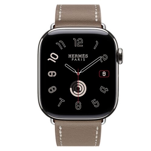 Apple Watch Hermes Series 10 42mm,  ремешок классический кожаный светло-коричневого цвета