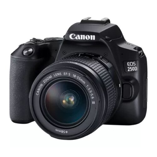 Canon EOS 250D, Black + EF-S 18-55mm f/3.5-5.6 III+ EF 75-300mm f/4-5.6 III Lens Kit