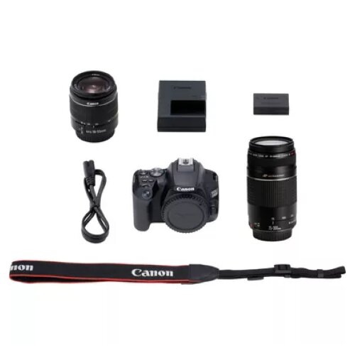 Canon EOS 250D, Black + EF-S 18-55mm f/3.5-5.6 III+ EF 75-300mm f/4-5.6 III Lens Kit