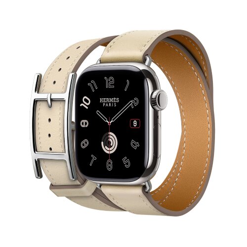 Кожаный двойной ремешок с пряжкой Hermes для Apple Watch 42mm Double Tour Hapi - Бежевый (Craie)