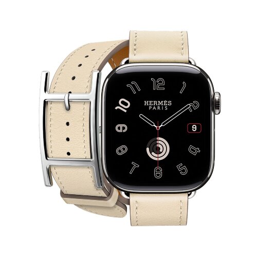 Кожаный двойной ремешок с пряжкой Hermes для Apple Watch 42mm Double Tour Hapi - Бежевый (Craie)