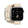 Кожаный двойной ремешок с пряжкой Hermes для Apple Watch 42mm Double Tour Hapi - Бежевый (Craie)