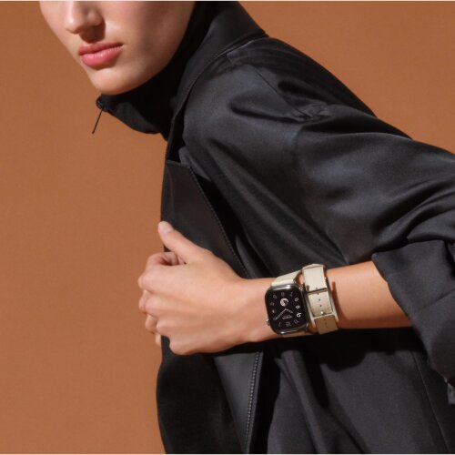 Кожаный двойной ремешок с пряжкой Hermes для Apple Watch 42mm Double Tour Hapi - Бежевый (Craie)