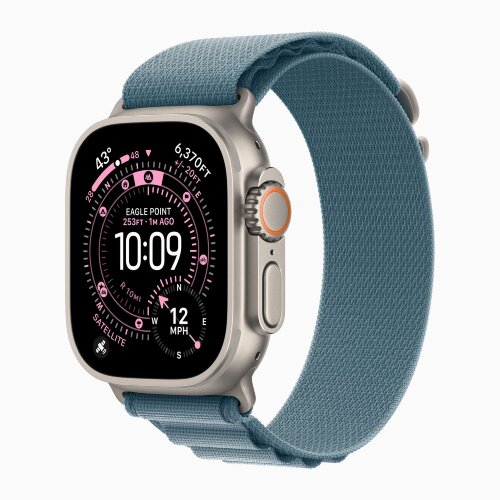 Apple Watch Ultra 3 49mm Titanium Case with Light Blue Alpine Loop (M)
