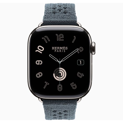 Apple Watch Hermes Series 11 42mm, ремешок из текстильного трикотажа сине-серый