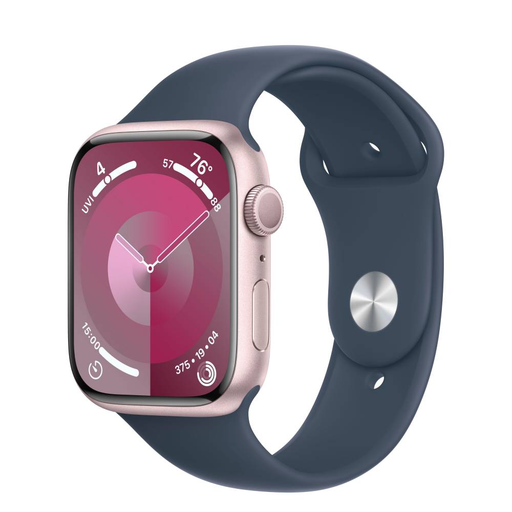 Apple Watch 9 Aluminum Pink 45mm Storm Blue band