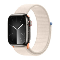 Apple Watch Series 9 45mm, Graphite Stainless Steel Case with Sport Loop - Starlight