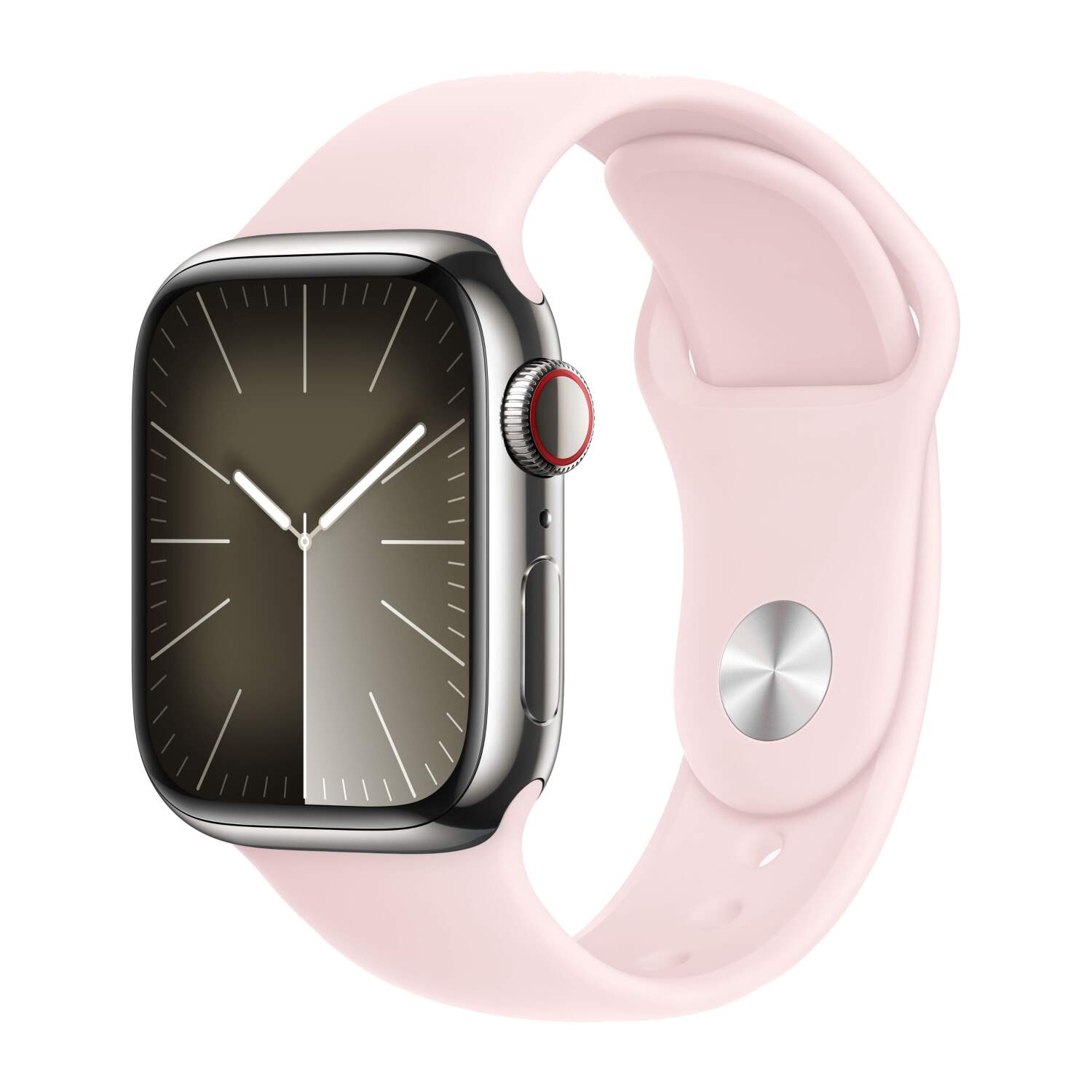 Silver apple watch with pink sand band deals