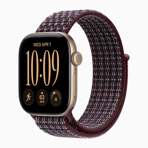 Apple Watch Series 12 42mm, Light Gold Aluminum Case with Sport Loop - Burgundy Plaid