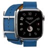 Apple Watch Hermes Series 10 42mm, двойной кожаный ремешок с пряжкой синего цвета