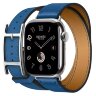 Apple Watch Hermes Series 10 42mm, двойной кожаный ремешок с пряжкой синего цвета