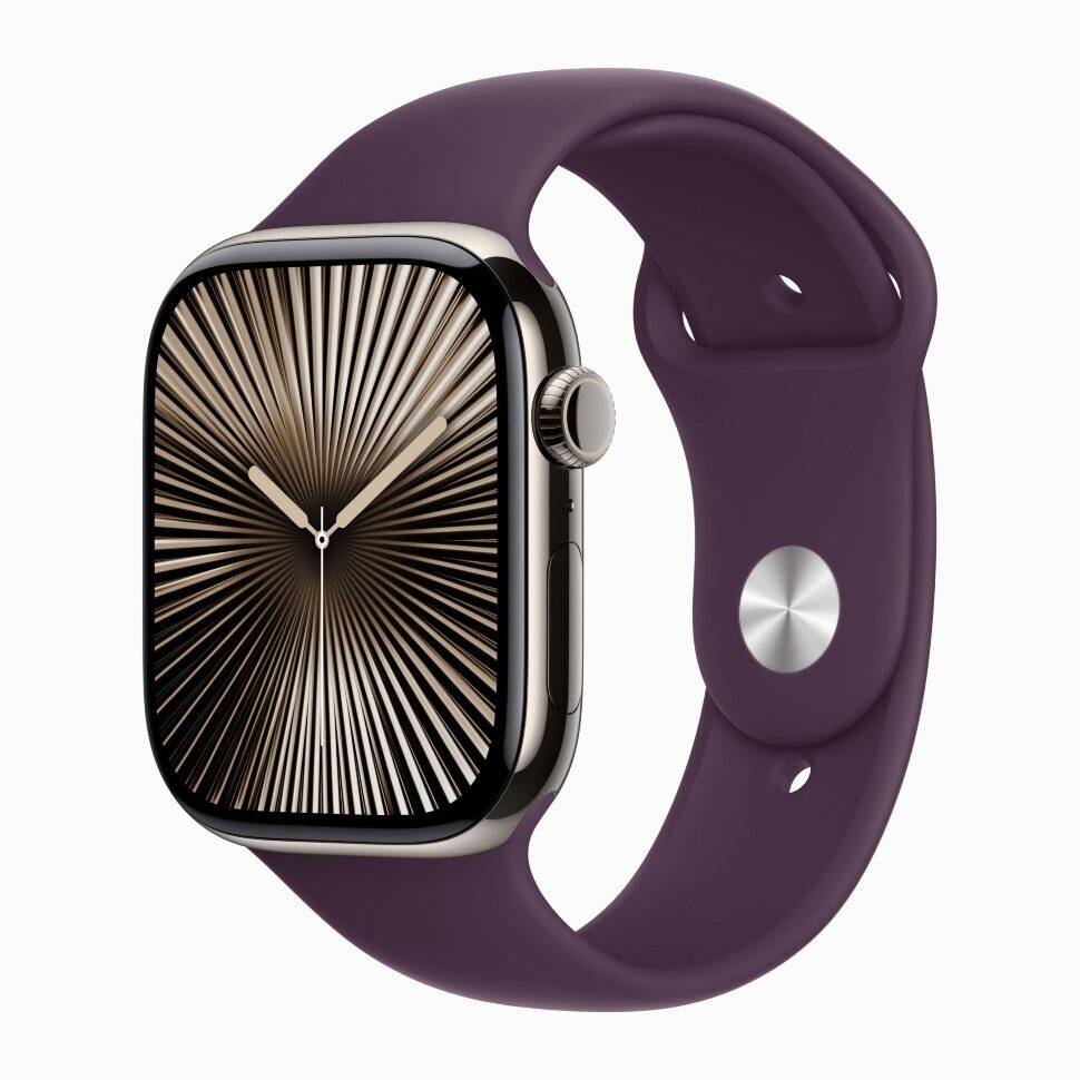 Apple Watch 10 Natural Titanium 46mm Plum band