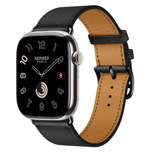 Apple Watch Hermes Series 10 46mm, ремешок классический кожаный черного цвета