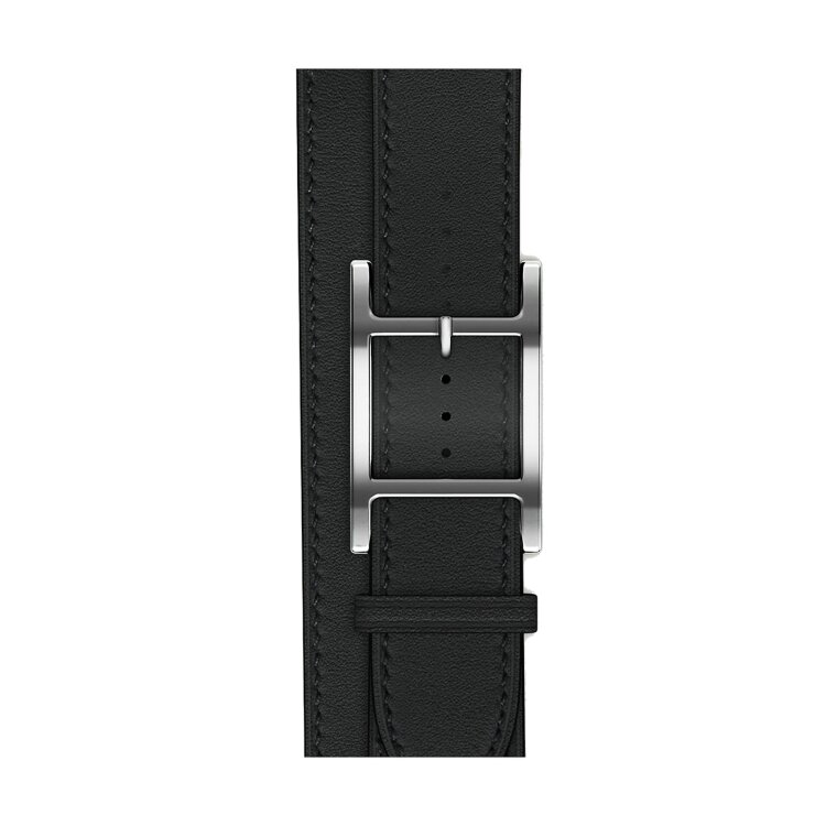 Кожаный двойной ремешок с пряжкой Hermes для Apple Watch 46mm Double Tour Hapi - Черный (Noir)